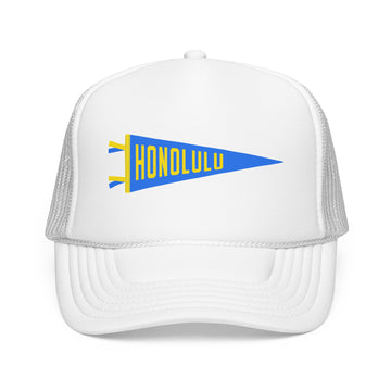 Buy white Honolulu, Hawaii Pennant Trucker Hat — Retro Flag Foam Cap