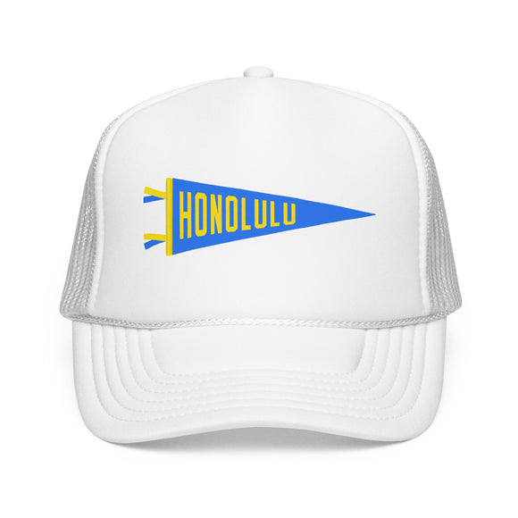 Honolulu, Hawaii Pennant Trucker Hat — Retro Flag Foam Cap