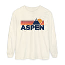 Aspen, Colorado Long Sleeve T-Shirt Retro Mountain, Unisex Aspen Unisex Garment-dyed Long Sleeve T-Shirt-1