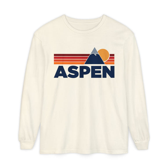 Aspen, Colorado Long Sleeve T-Shirt Retro Mountain, Unisex Aspen Unisex Garment-dyed Long Sleeve T-Shirt