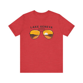 Buy heather-red Lake Geneva, Wisconsin T Shirt - Sunglasses Lake Graphic Tee
