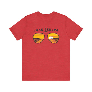 Buy heather-red Lake Geneva, Wisconsin T Shirt - Sunglasses Lake Graphic Tee