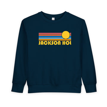 Buy navy Jackson Hole, Wyoming Toddler Sweatshirt - Retro Sun Jackson Hole Toddler Crewneck Sweatshirt