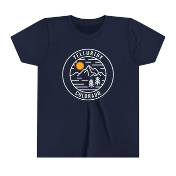 Buy navy Telluride, Colorado Youth Shirt - Retro Mountain Telluride Kid's T-Shirt - Circle Emblem