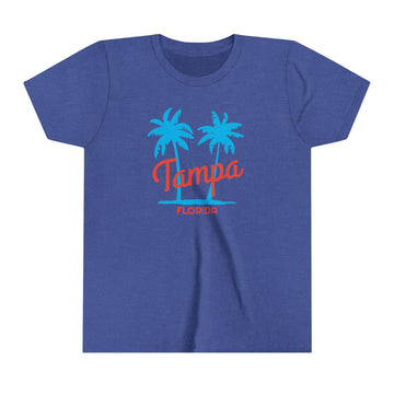 Buy heather-true-royal Tampa, Florida Youth Shirt - Retro Palm Tree Tampa Kid's T-Shirt