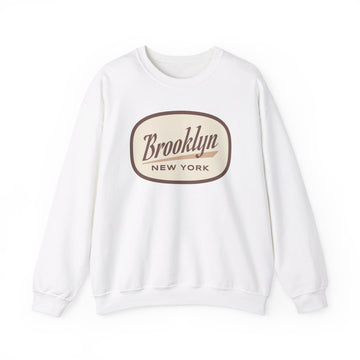 Buy white Brooklyn, New York Sweatshirt - Unisex Retro Crewneck Brooklyn Sweatshirt - Oval Badge