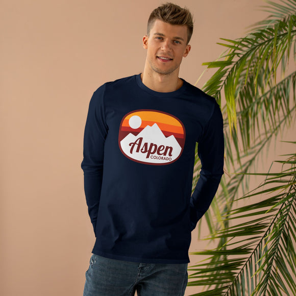 Aspen, Colorado Mens Base Long-sleeve Tee - Retro Ombre Heavy Weight Long Sleeve T-shirt