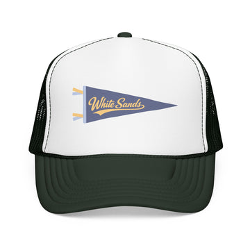 Buy dark-green-white-dark-green White Sands National Park Pennant Trucker Hat — Vintage Foam Mesh Cap