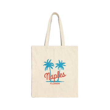 Naples, Florida, Cotton Canvas Naples Tote Bag - Palm Script