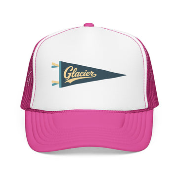 Buy hot-pink-white-hot-pink Glacier National Park Pennant Trucker Hat — Vintage Foam Mesh Cap
