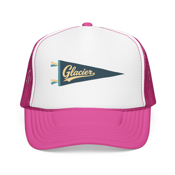 Glacier National Park Pennant Trucker Hat — Vintage Foam Mesh Cap