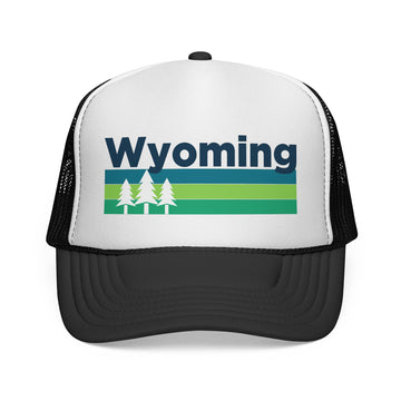 Wyoming Retro Trees Trucker Hat - Vintage Style Wyoming Cap