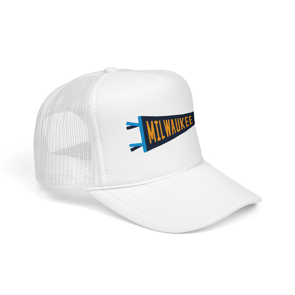 Milwaukee, Wisconsin Pennant Trucker Hat — Retro Flag Foam Cap