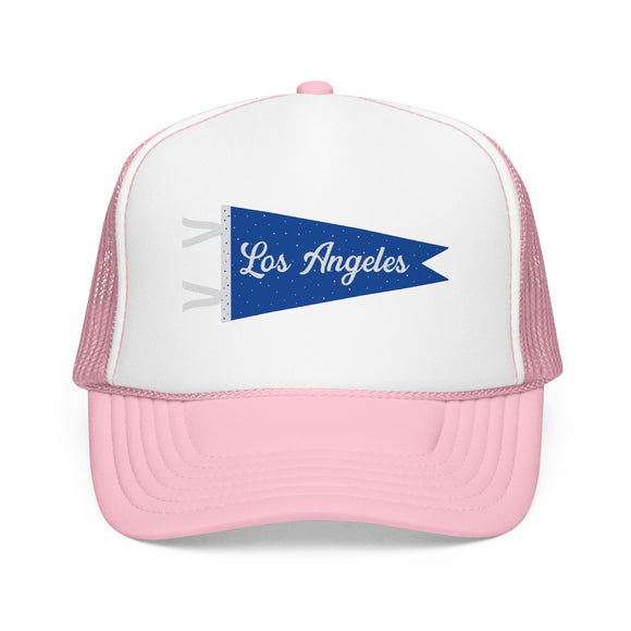 Los Angeles, California Pennant Foam Trucker Hat — Vintage Mesh Cap