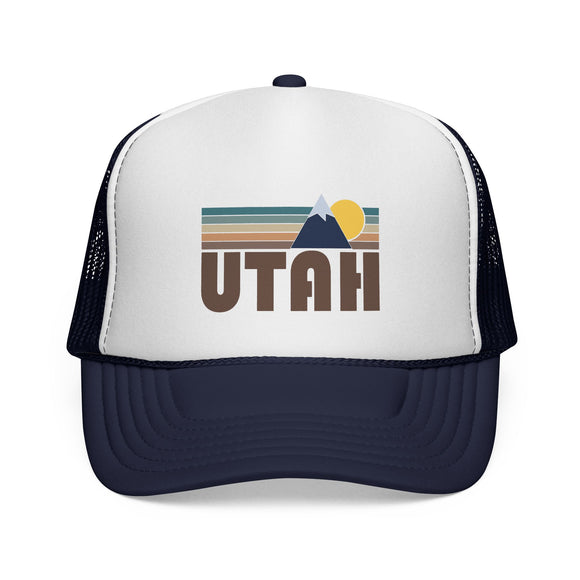 Utah Retro Mountains Trucker Hat - Vintage Style Utah Cap