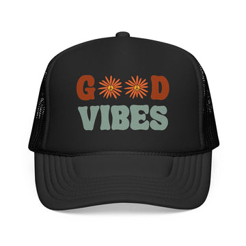 Kids Good Vibes Trucker Hat Boho - Youth Snapback Cap on white background