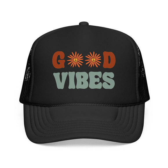 Kids Good Vibes Trucker Hat Boho - Youth Snapback Cap on white background