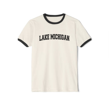 Lake Michigan Cotton Ringer Graphic Tee - Unisex Lake Michigan T Shirt, Vintage Style Tee, Men's/Women's Tee - 0