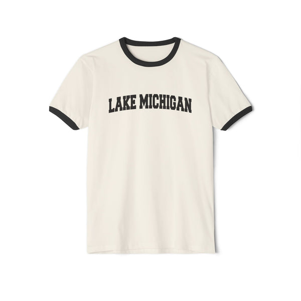 Lake Michigan Cotton Ringer Graphic Tee - Unisex Lake Michigan T Shirt, Vintage Style Tee, Men's/Women's Tee
