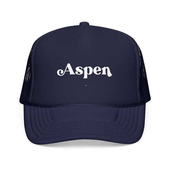 Kids Aspen, Colorado Trucker Hat Foam - Youth Snapback Cap on white background
