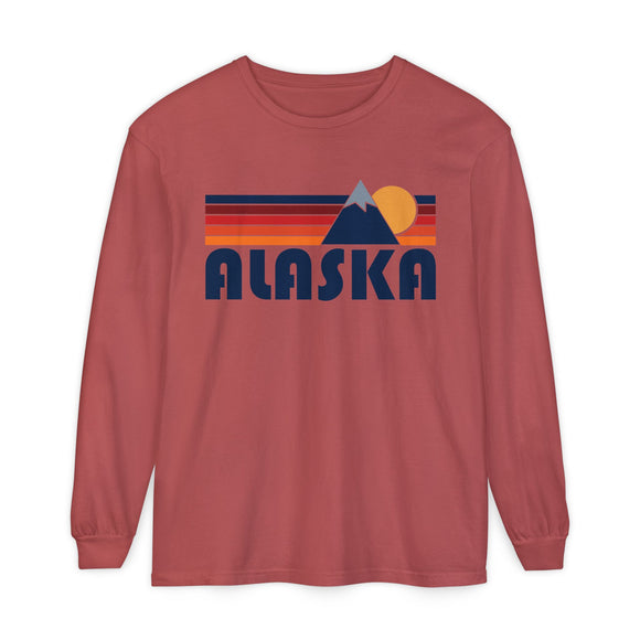 Alaska Long Sleeve T-Shirt Retro Mountain, Unisex Alaska Unisex Garment-dyed Long Sleeve T-Shirt