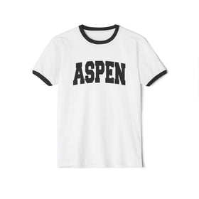Buy white-black Aspen, Colorado Cotton Ringer Graphic Tee - Unisex Aspen T Shirt, Vintage Style Tee, Men's/Women's Tee