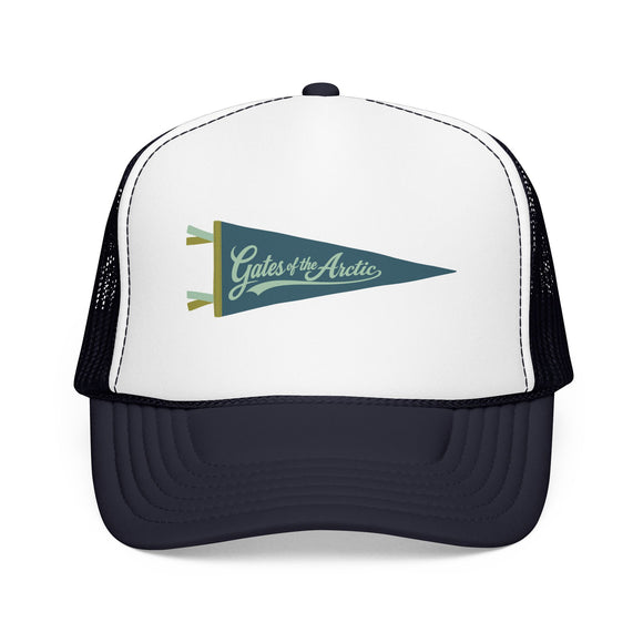 Gates of the Artic National Park Pennant Trucker Hat — Vintage Foam Mesh Cap