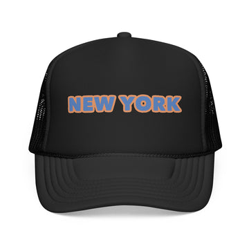New York Foam Trucker Hat - Retro Orange & Blue City Patch - 0