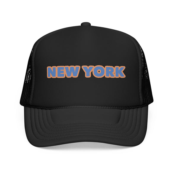 New York Foam Trucker Hat - Retro Orange & Blue City Patch