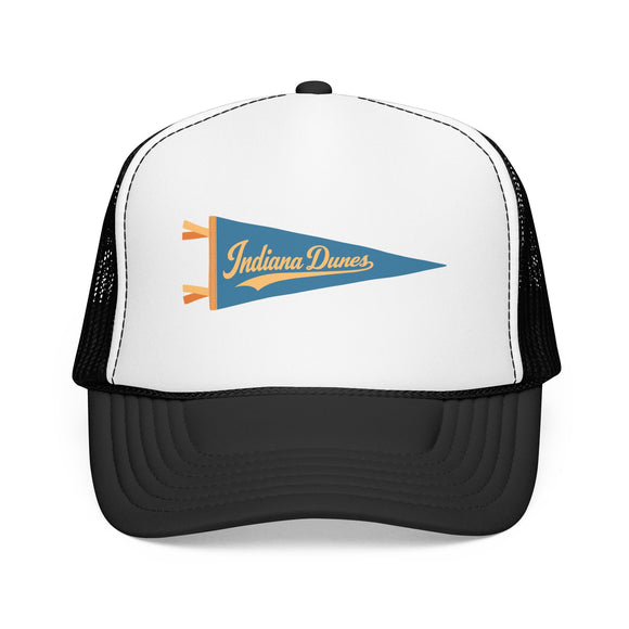 Indiana Dunes National Park Pennant Trucker Hat — Vintage Foam Mesh Cap