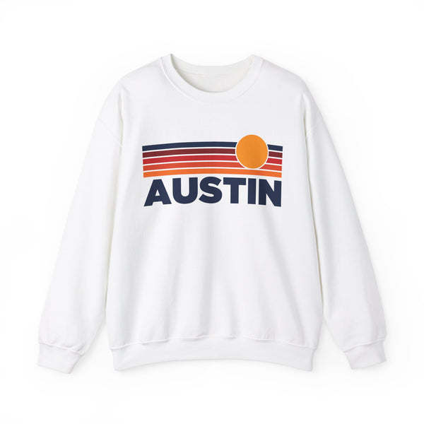 Austin, Texas Sweatshirt Retro Sun Unisex - Austin Vintage Inspired Warm Pullover Jumper