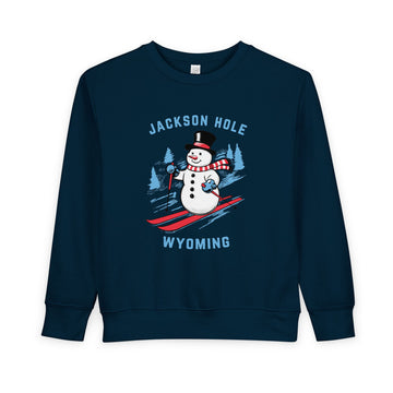 Buy navy Jackson Hole, Wyoming Toddler Sweatshirt - Skiing Snowman Jackson Hole Toddler Crewneck Sweatshirt