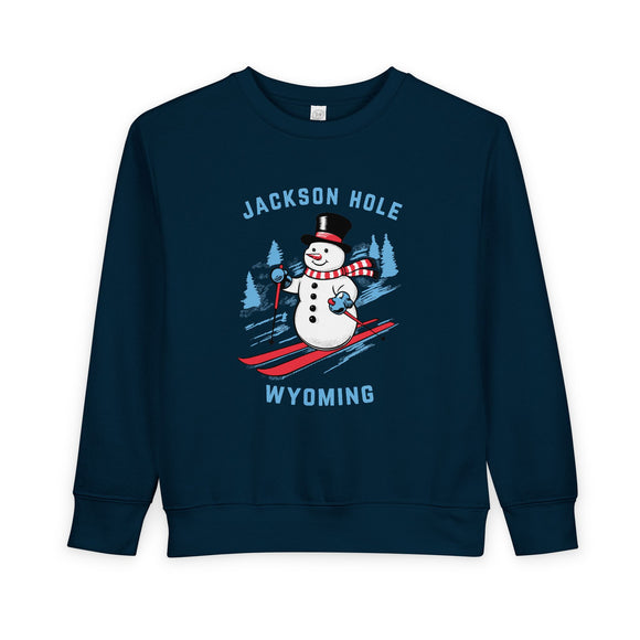 Jackson Hole, Wyoming Toddler Sweatshirt - Skiing Snowman Jackson Hole Toddler Crewneck Sweatshirt