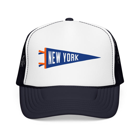 New York Pennant Trucker Hat — Retro Flag Foam Cap