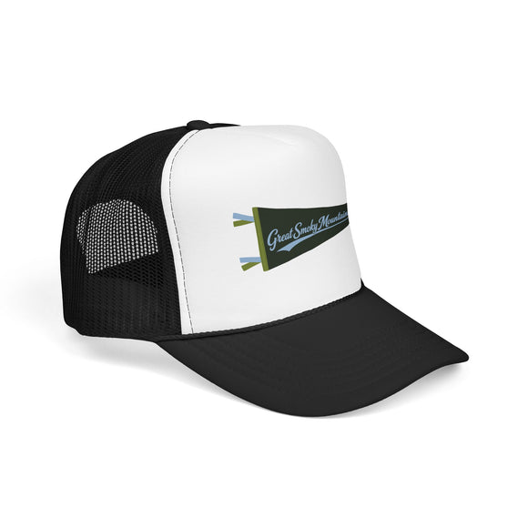 Great Smoky Mountains National Park Pennant Trucker Hat — Vintage Foam Mesh Cap