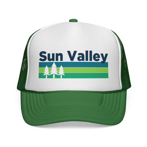 Sun Valley, Idaho Retro Trees Trucker Hat - Vintage Style Sun Valley Cap