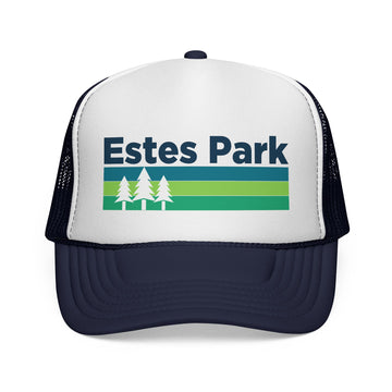 Buy dark-navy Estes Park, Colorado Retro Trees Trucker Hat - Vintage Style Estes Park Cap