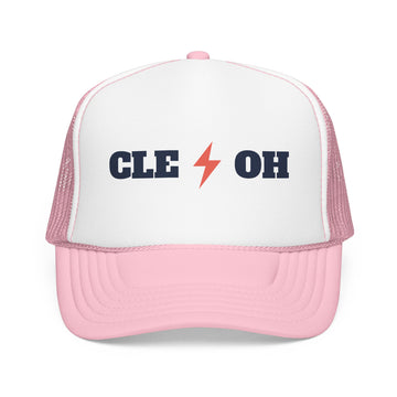 Buy light-pink-white Cleveland, Ohio Retro Trucker Hat - Lightning Foam Cap - Lightning