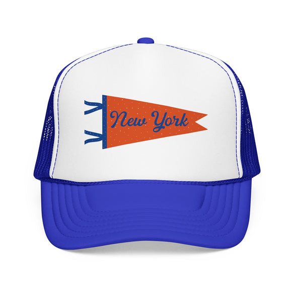 New York Pennant Trucker Hat — Vintage Foam Mesh Cap