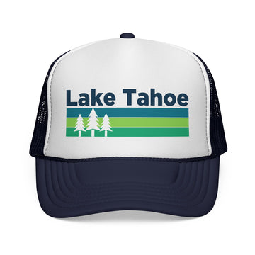Buy dark-navy Lake Tahoe, California Retro Trees Trucker Hat - Vintage Style Lake Tahoe Cap