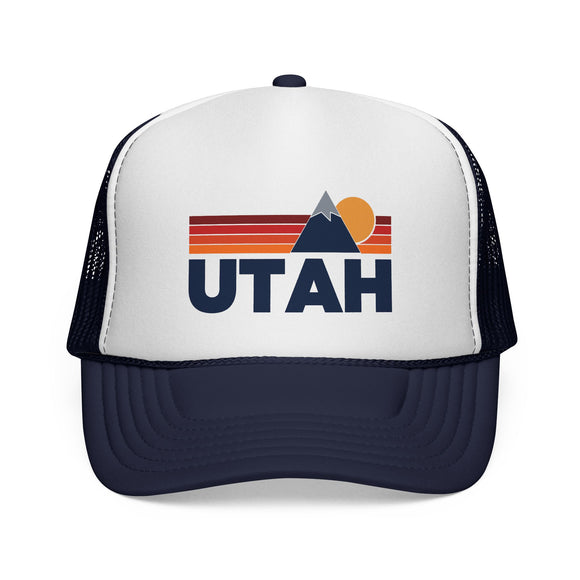 Utah Retro Mountains Trucker Hat - Vintage Style Utah Cap