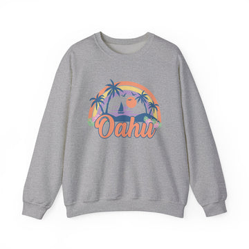 Buy sport-grey Oahu, Hawaii Sweatshirt - Unisex Retro Beach Crewneck Oahu Sweatshirt