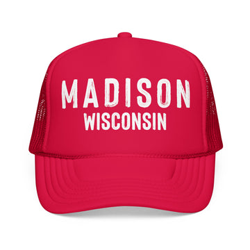 Buy red Madison, Wisconsin Trucker Hat - Foam Madison Cap