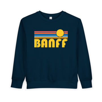 Buy navy Banff, Canada Toddler Sweatshirt - Retro Sun Banff Toddler Crewneck Sweatshirt