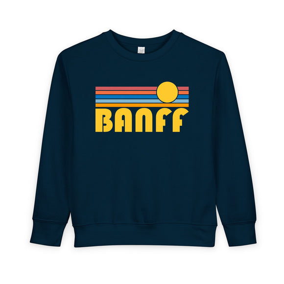 Banff, Canada Toddler Sweatshirt - Retro Sun Banff Toddler Crewneck Sweatshirt