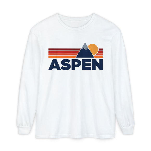 Aspen, Colorado Long Sleeve T-Shirt Retro Mountain, Unisex Aspen Unisex Garment-dyed Long Sleeve T-Shirt