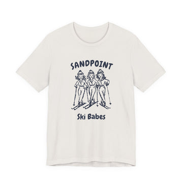 Buy vintage-white Sandpoint, Idaho Ski Babes T‑Shirt — Retro Skiing Graphic Tee
