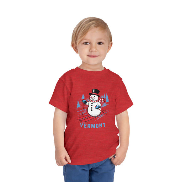 Vermont Toddler Skiing Snowman Graphic Tee - Kids Vermont Shirt