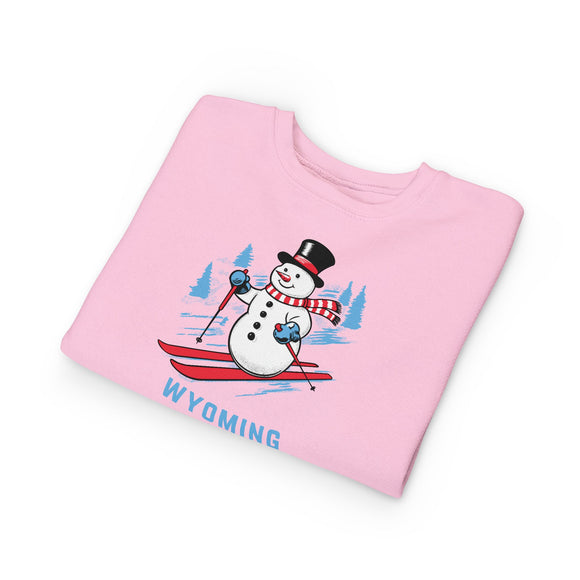 Wyoming Toddler Sweatshirt - Skiing Snowman Wyoming Toddler Crewneck Sweatshirt