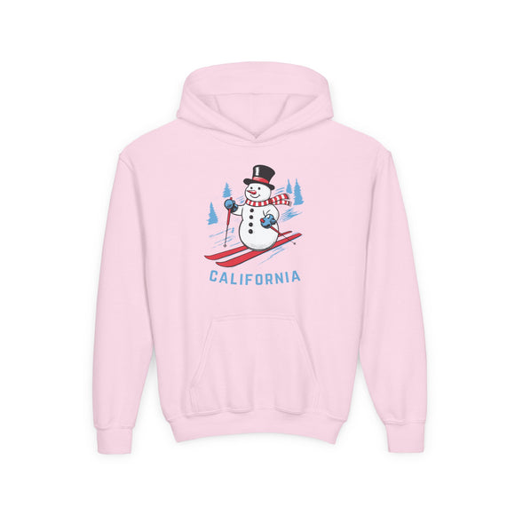California Youth Hoodie - Skiing Snowman Kids California Hooded Sweatshirt